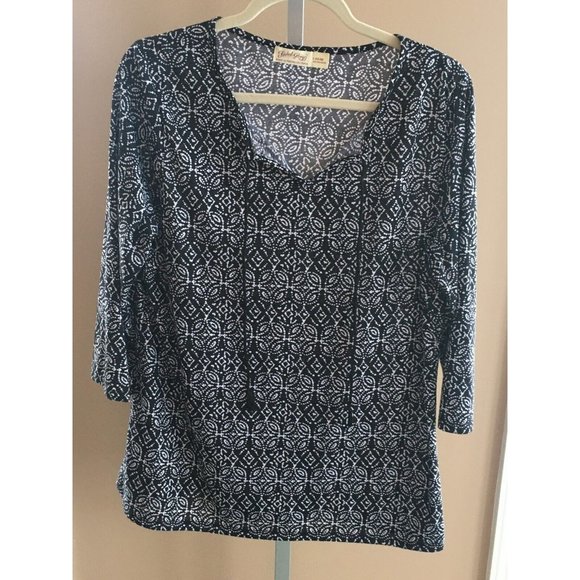 Faded Glory Tops - Faded Glory Blouse Top Shirt Soft Black and White 3/4 Sleeves Large 12 14 Casual